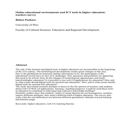 Online educational environments and ICT tools in higher education: teachers s...