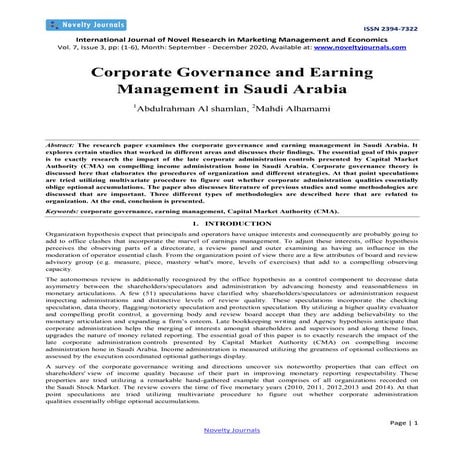 Corporate Governance and Earning Management in Saudi Arabia