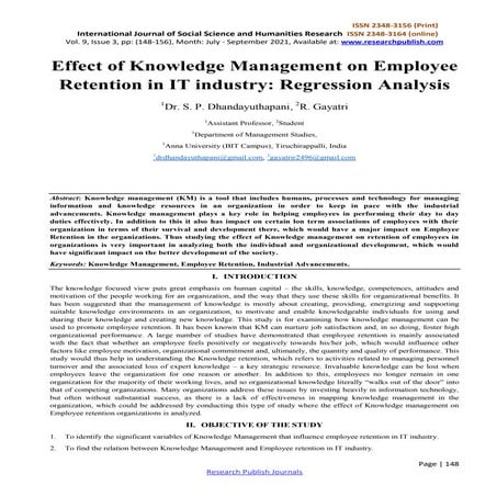 Effect of Knowledge Management on Employee Retention in IT industry: Regressi...