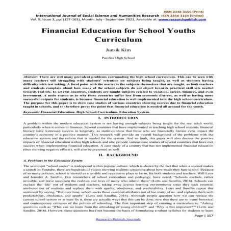 Financial Education for School Youths Curriculum