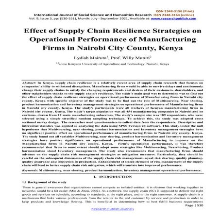 Effect of Supply Chain Resilience Strategies on Operational Performance of Ma...