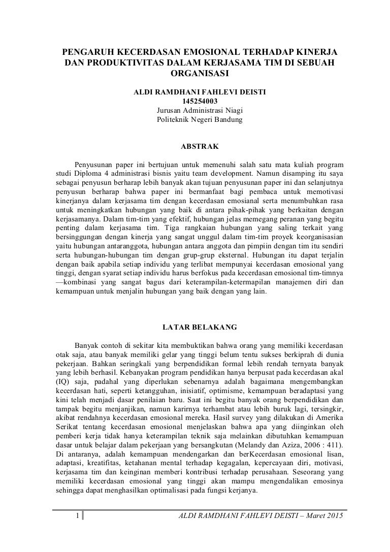 Pengaruh Kecerdasan Emosional Terhadap Kinerja Dan Produktivitas