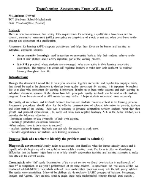 FORMATIVE TO SUMMATIVE ASSESSMENT