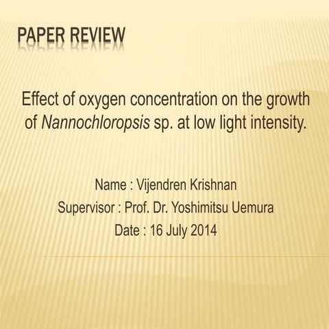Effect of oxygen concentration on the growth of Nannochloropsis sp. at low light intensity.