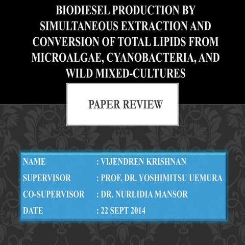 Biodiesel production by simultaneous extraction and conversion of total lipids from microalgae, cyanobacteria, and wild mixed-cultures