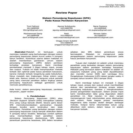 Paper Review - Sistem Penunjang Keputusan