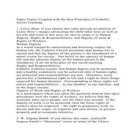 Paper Topics Coupled with the Key Principles of Catholic Social Te.docx