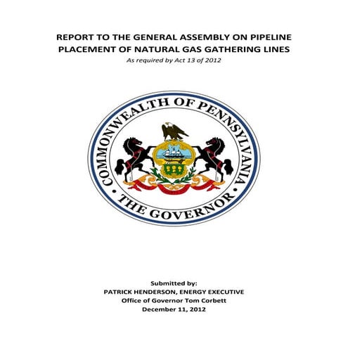 Report to the General Assembly on Pipeline Placement of Natural Gas Gathering...