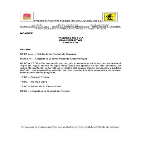 Paq. I dia Cuajimoloyas