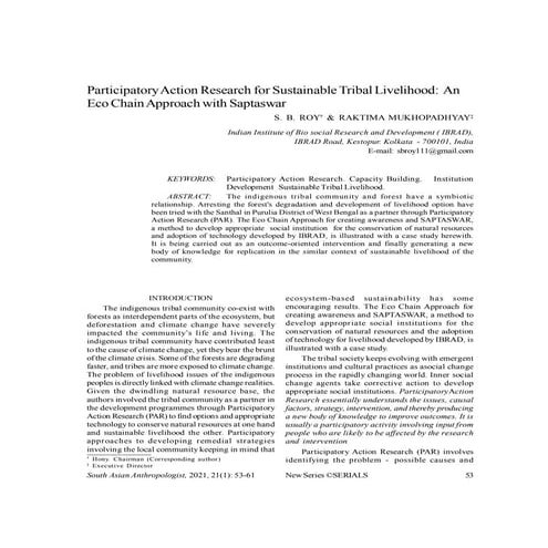 Participatory Action Research for Sustainable Tribal Livelihood: An Eco ...