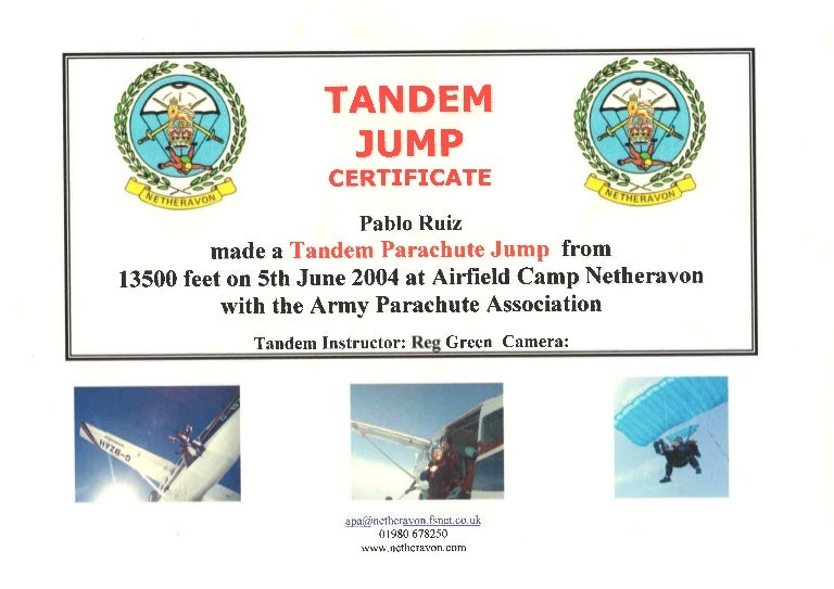 Parachute Jump Certificate 2004 Pablo Ruiz Amo