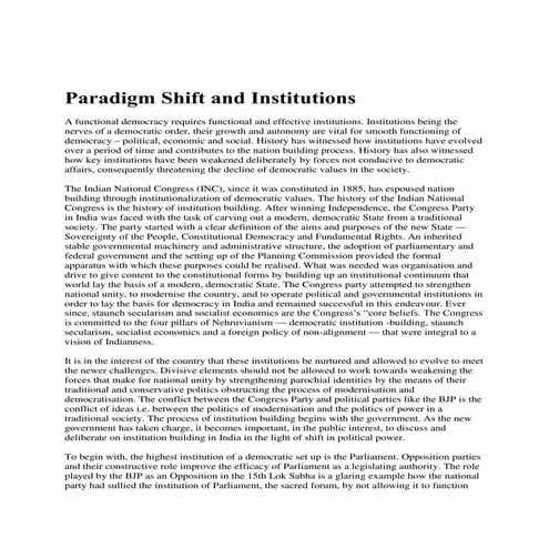 Paradigm Shift and Institutions