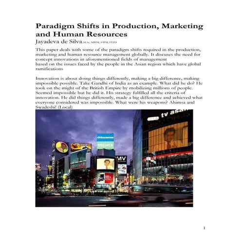 Paradigm shifts In Production ,Marketing and HR