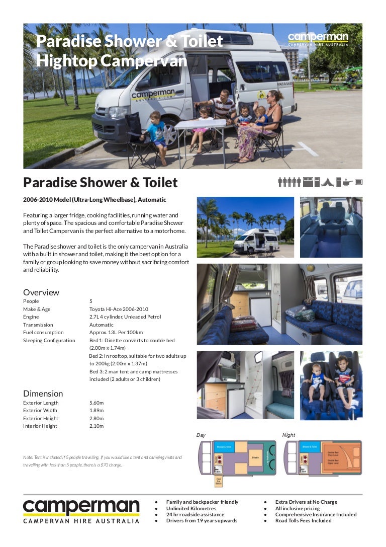 Paradise 5 shower & toilet campervan from Camperman Australia