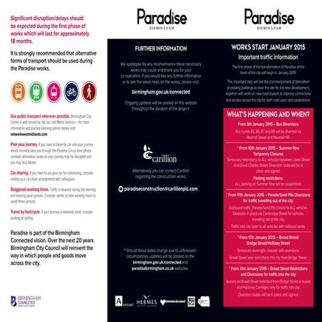 Important traffic information around Paradise Forum, Birmingham
