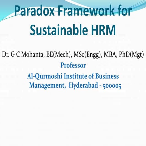 Paradox framework for sustainable HRM
