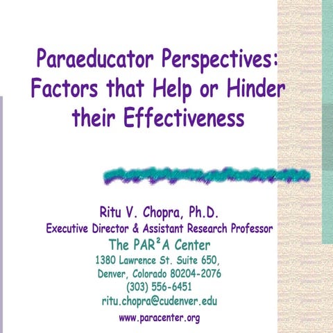 Paraeducator Perspectives: Factors that Help or Hinder their Effectiveness