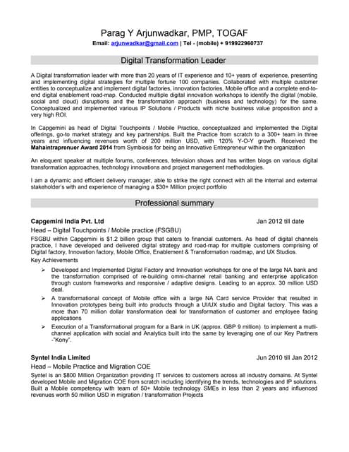 Resume of a Digital Transformation Leader