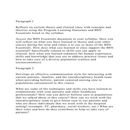 Paragraph 1Reflects on current theory and clinical class wit.docx