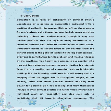 Paragraph on corruption,women empowerment