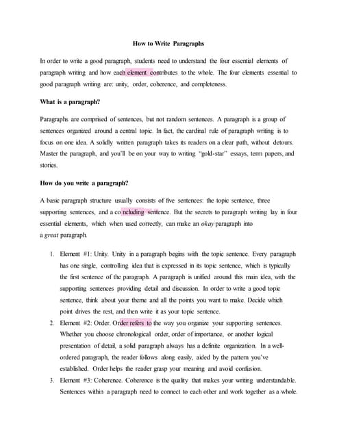 Paragraph Writing What is a paragraph? A group of sentences that ...