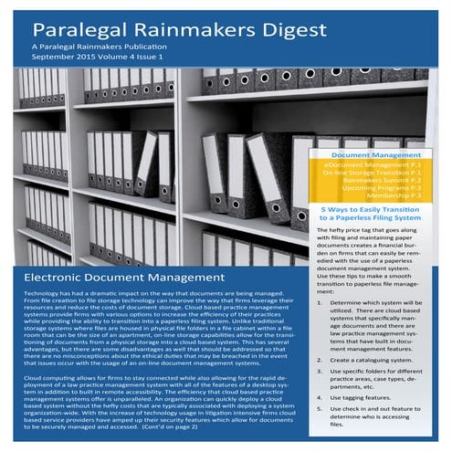 Paralegal Rainmakers Digest Volume 4 Issue 1