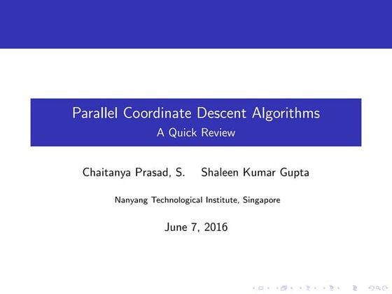 Parallel Coordinate Descent Algorithms