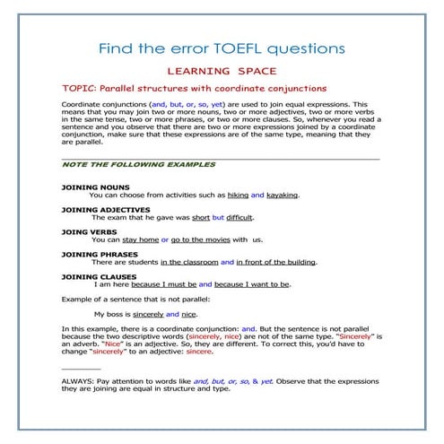 Parallel structure with coordinate conjunctions
