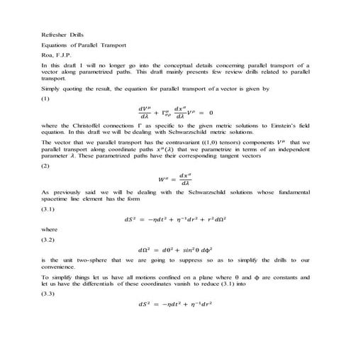 Parallel tansport sssqrd
