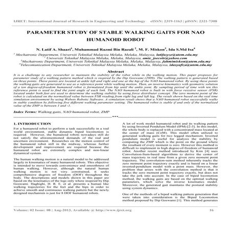 Parameter study of stable walking gaits for nao