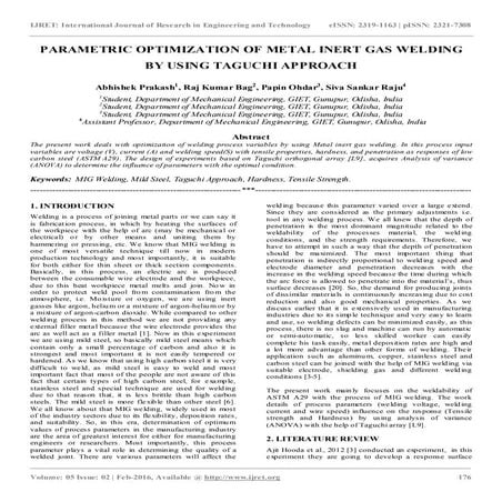 Parametric optimization of metal inert gas welding by using taguchi approach
