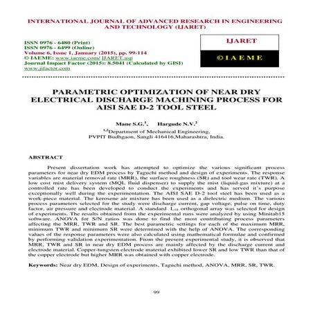 Parametric optimization of near dry electrical discharge machining process fo...