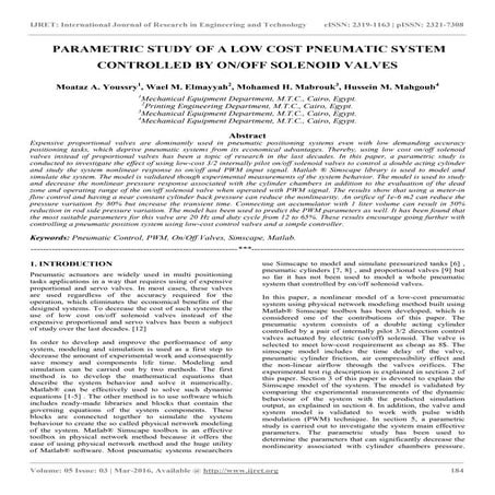 Parametric study of a low cost pneumatic system controlled by onoff solenoid ...