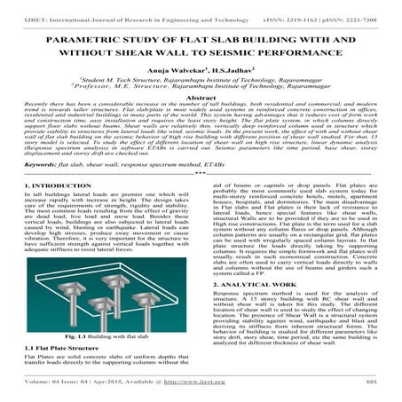 Parametric study of flat slab building with and without shear wall to seismic...