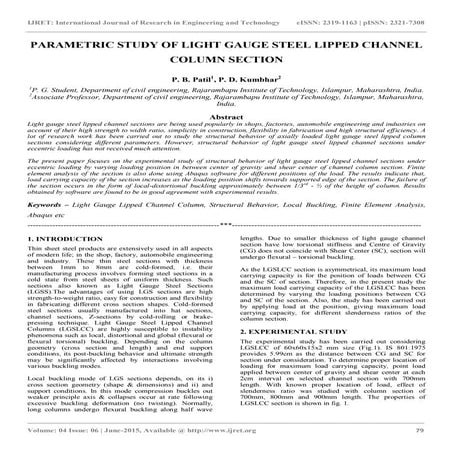 Parametric study of light gauge steel lipped channel column section