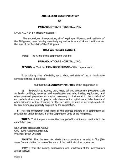 ARTICLES OF INCORPORATION sample.docx