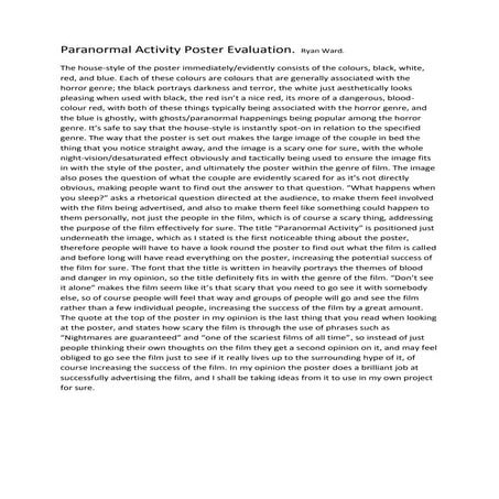 Paranormal Activity Poster Evaluation