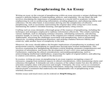 Paraphrasing In An Essay