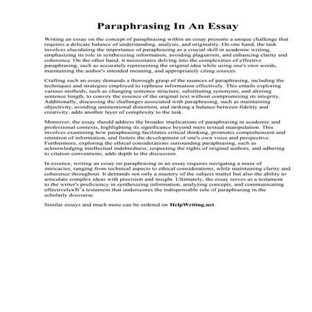 Paraphrasing In An Essay
