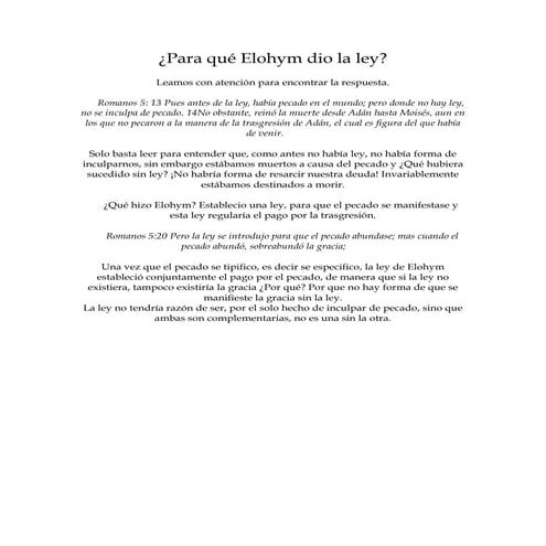 ¿Para qué Elohim dio La Ley?