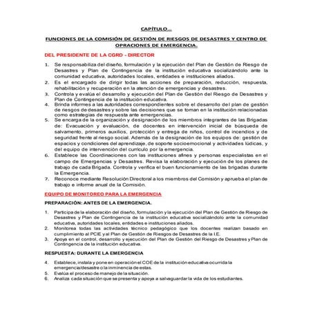FUNCIONES DE LOS MIEMBROS DE LA COMISIÓN DE GESTIÓN DE RIESGOS DE DESASTRES