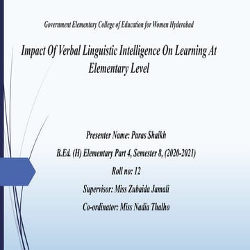 Impact Of Verbal Linguistic Intelligence On Learning At Elementary ...