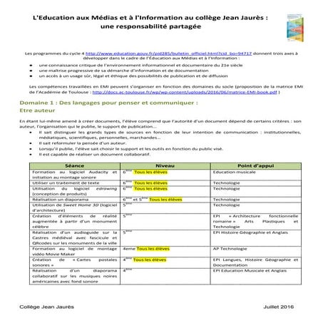 Parcours EMI au collège Jean Jaurès