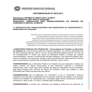 Recomendação aos Sindicatos de trab...