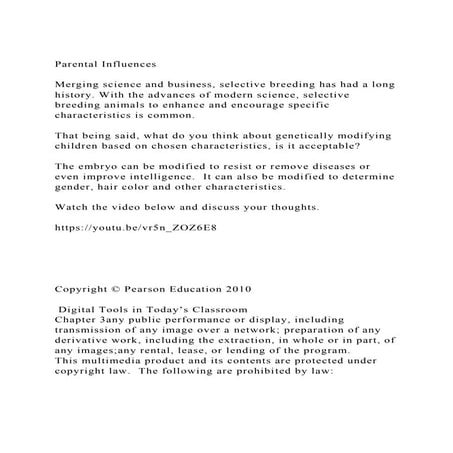 Parental InfluencesMerging science and business, selective bre.docx