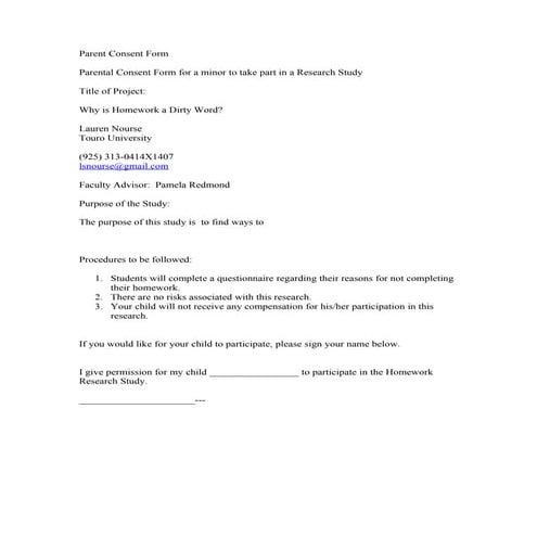 Parent consent form