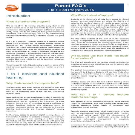 Parent FAQs - iPads at St Catherine's 2015