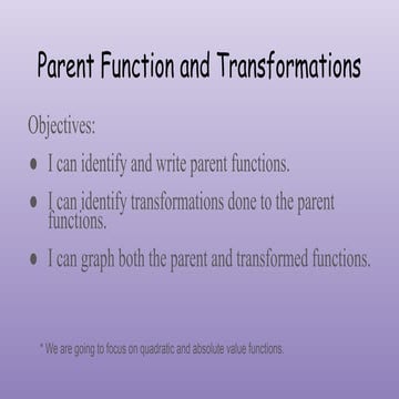 Parent Function and Its' Transformations | PDF