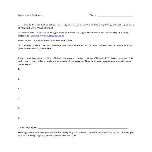 Parents and students first day homework