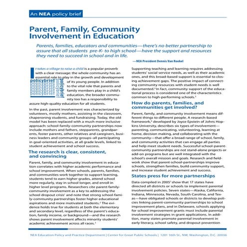 Parents, family, community involvement in education